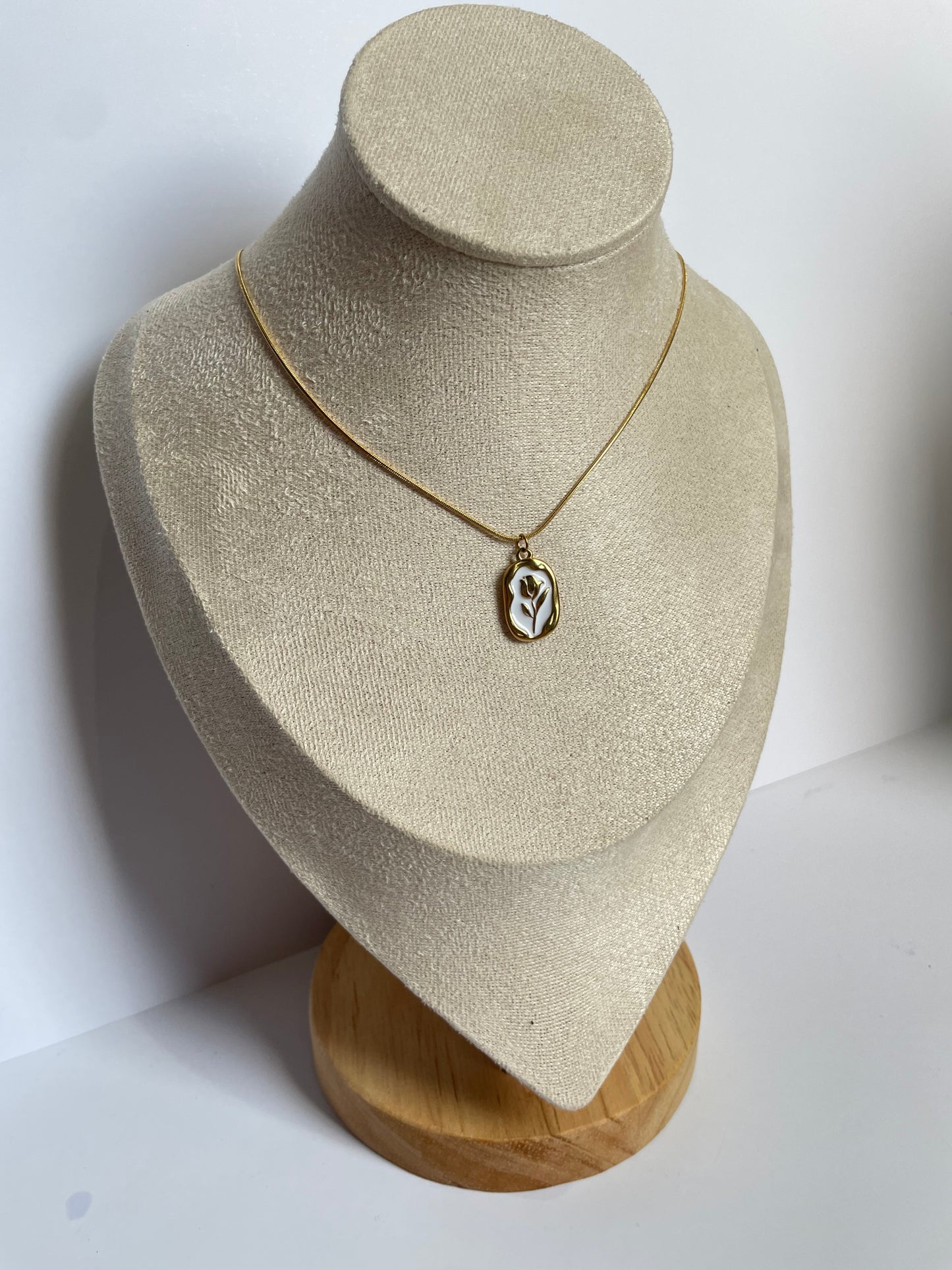 Gold Rose Necklace - White