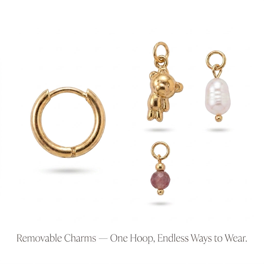 Teddy Charm Hoops