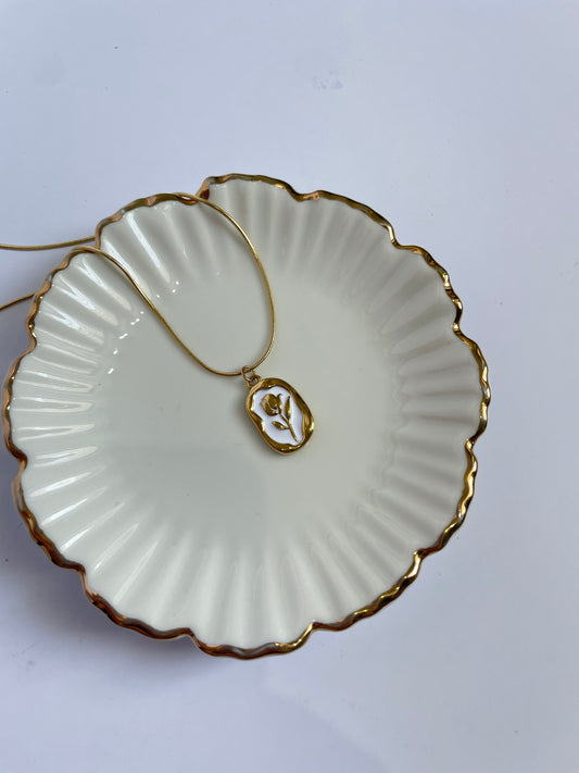 Gold Rose Necklace - White